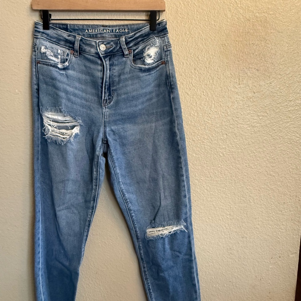 American Eagle Outfitters Women's Blue Distressed Mom Jean